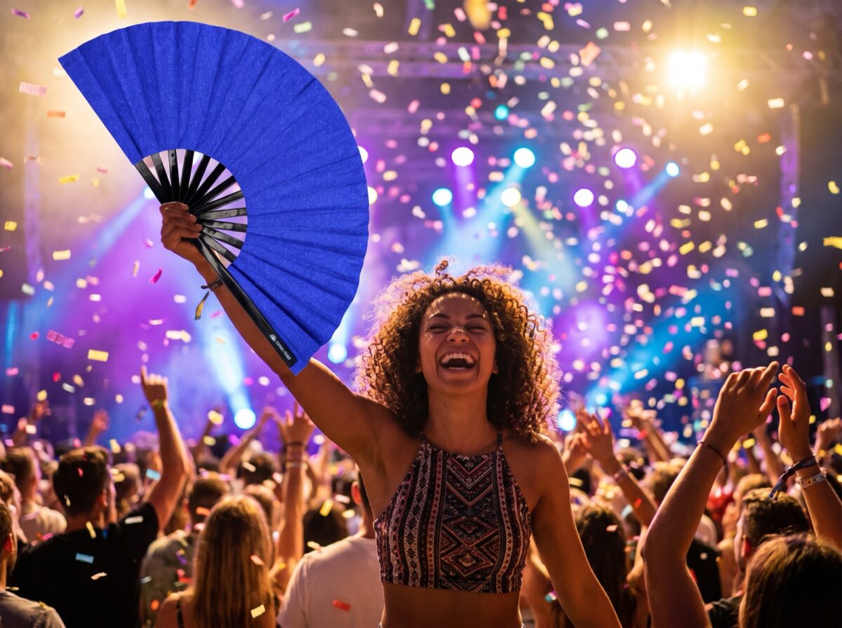 Festival Fan in koningsblauw met glitter voor festivals en feestjes, Weergave 4