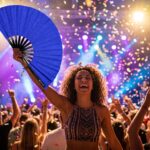 Festival Fan in koningsblauw met glitter voor festivals en feestjes, Weergave 4