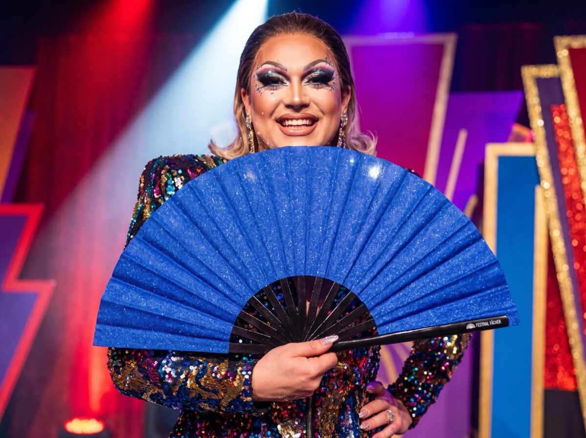 Festival Fan in koningsblauw met glitter voor festivals en feestjes, Weergave 5