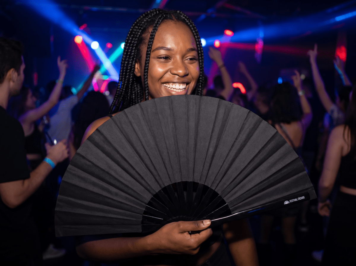 Zwarte effen Festival Fan voor festivals en dagelijks gebruik, Weergave 2