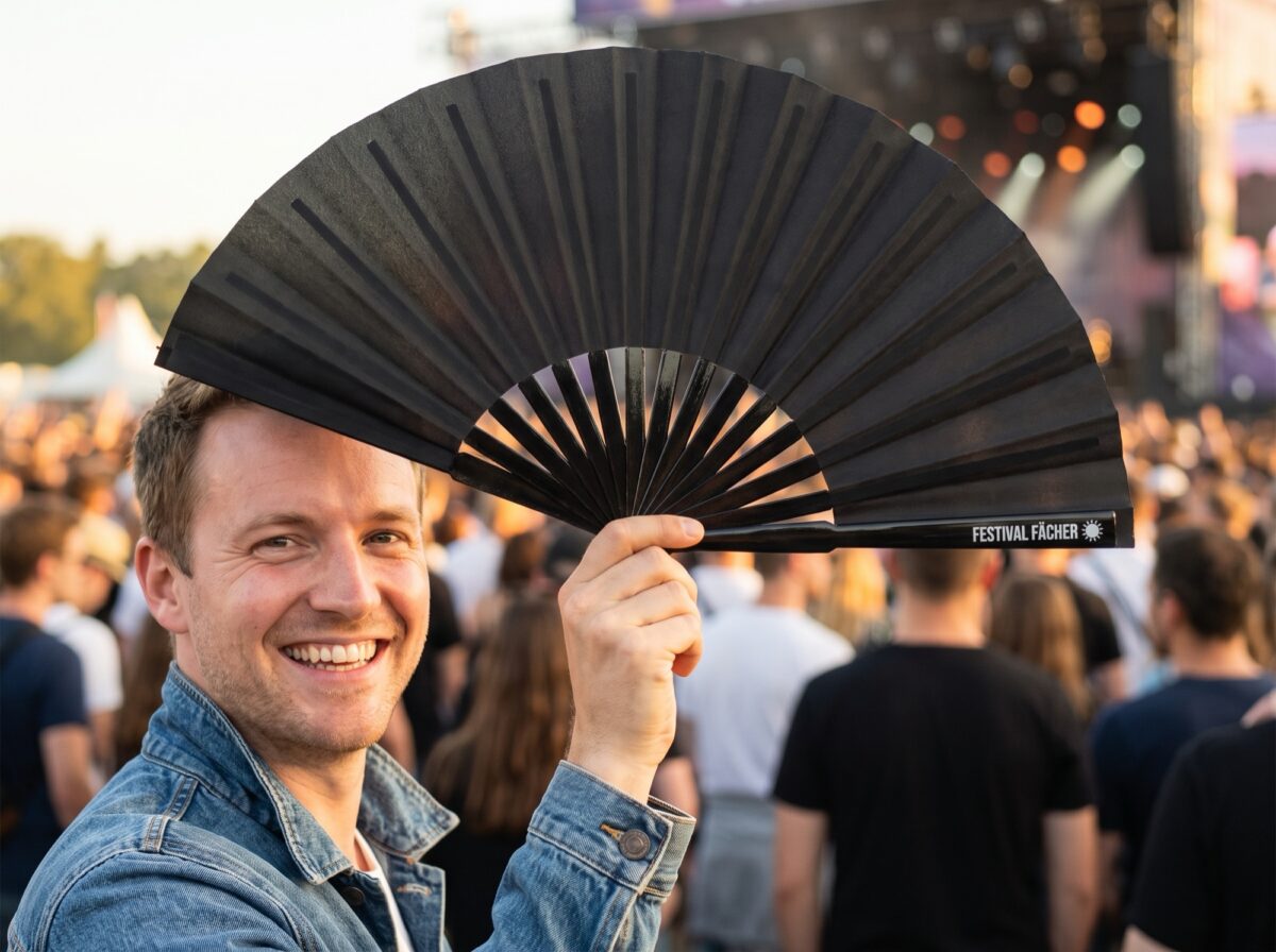 Zwarte effen Festival Fan voor festivals en dagelijks gebruik, Weergave 3